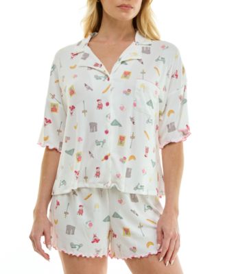 Women's Short-Sleeve Top and Elastic Waistband Shorts, 2-Piece Set