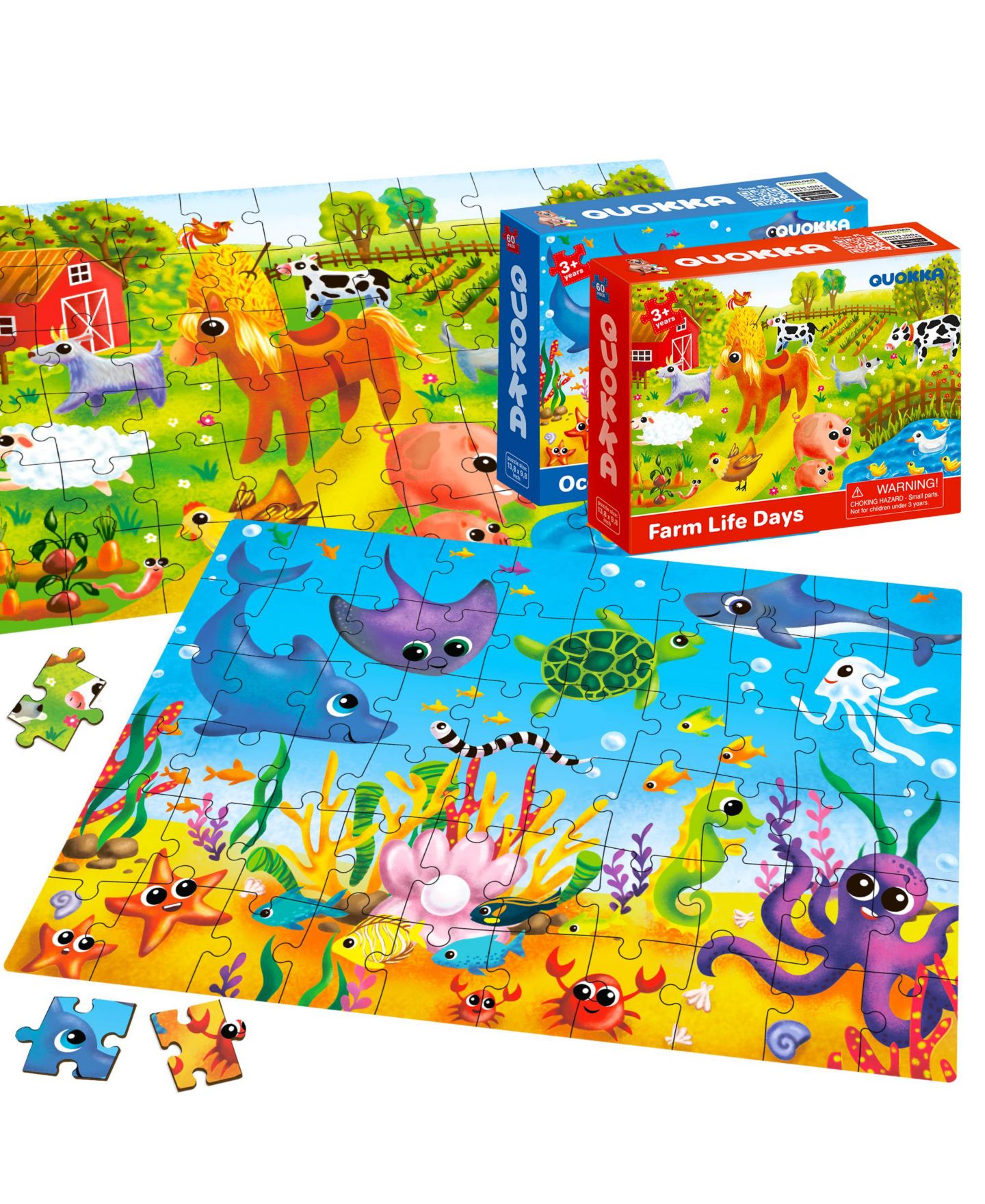 Детский пазл Quokka Four 60-Piece Jigsaw Puzzles, Ages 4+, цвет: Тёмно-зелёный океанский — фото 7