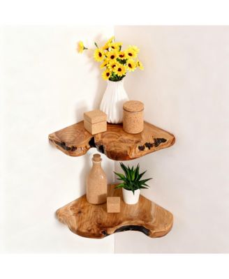 Corner Floating Shelves Cedar Wood Rustic Set of 2