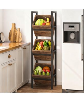 3-Tier Basket Stand Wooden Storage shelf Kitchen Bathroom Organizer