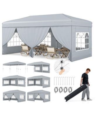 10 X 20 FT Pop up Canopy Tent w/ 6 Sidewalls Wheeled Bag 6 Sandbags 10 Stakes