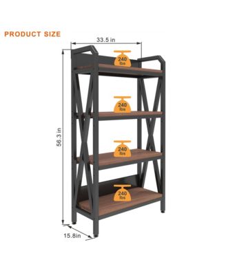 4-Level Storage Shelves - Metal and Wooden Open Shelving Unit, Adjustable Freestanding Organizer for Garage, Pantry, Living Room