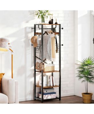Coat Rack Freestanding Hall Tree Hanging Rail Shelves Industrial Entryway