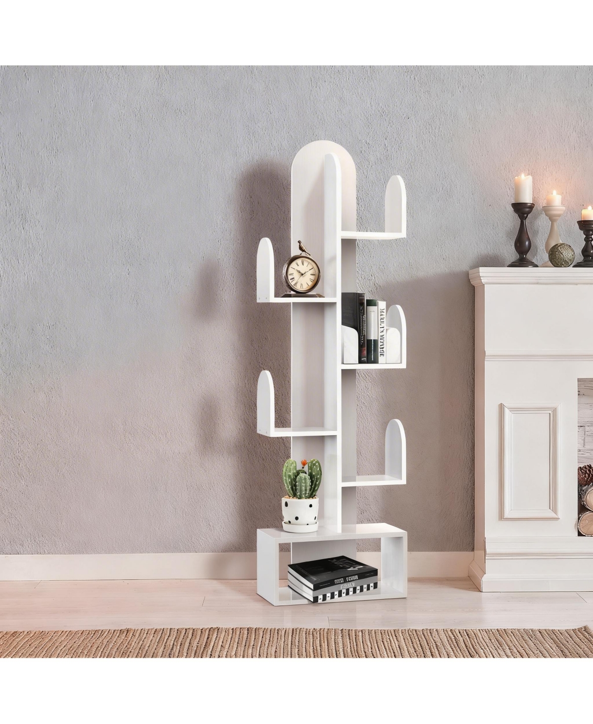 Yigii Cactus Tree Bookshelf Wood Corner Storage Rack