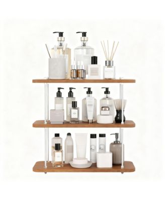 3-Tier Adjustable Wood Iron Vanity Storage Shelf Kitchen