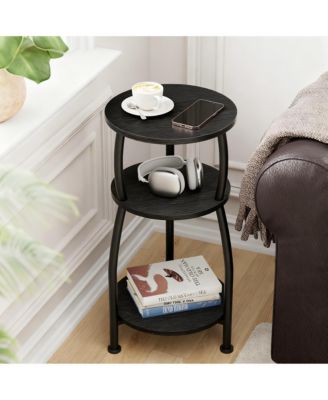 Small Round Side Table 3-Tier Storage Shelf Slim Sofa Nightstand
