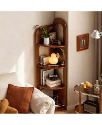 Poplar Wood Corner Bookshelf 4-Tier 64" Tall Mid Century Modern