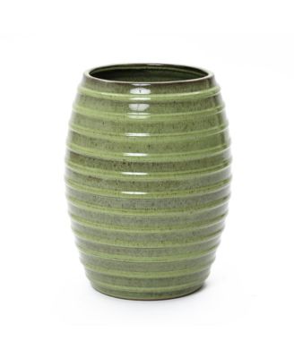 17.7" Tall Ceramic Planter Pot for Indoor Outdoor Plants with Ribbed Texture, Large Garden Plant Pots with Drainage Hole, Green