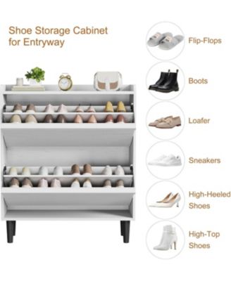 Shoe Cabinet with 2 Flip Drawers, Hidden Shoe Storage Organizer for Entryway, Wooden Shoe Rack