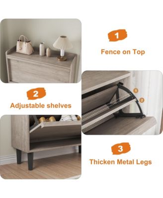 Shoe Cabinet with 2 Flip Drawers, Hidden Shoe Storage Organizer for Entryway, Wooden Shoe Rack with Adjustable Shelf