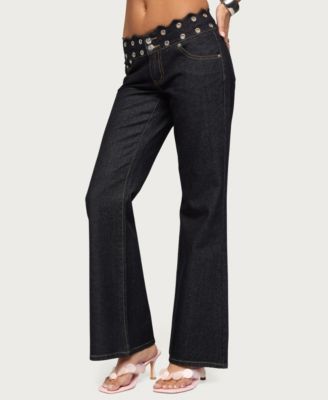 Women's Scalloped Grommet Low Rise Bootcut Jeans