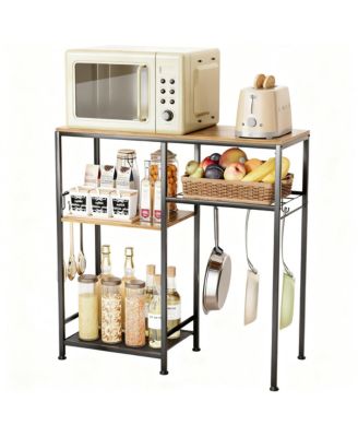 Microwave Stand Coffee Bar 3 Shelves 6 Hooks Kitchen Storage Organizer