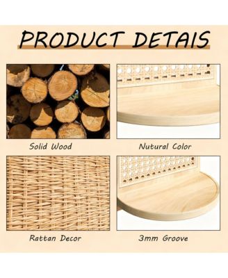 Rattan Wall Shelf Set of 3 7" Wicker Decor Boho Floating Shelves Plant Display