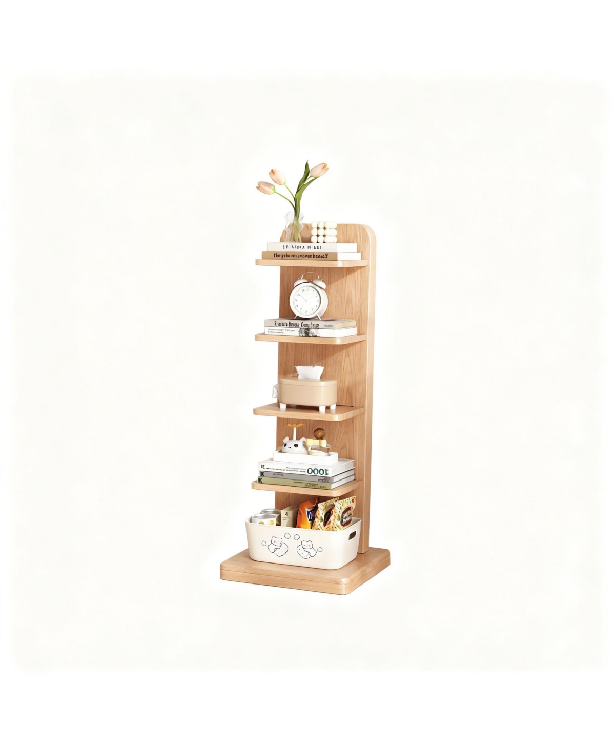 Yigii Solid Wood 5-Tier Narrow Bookshelf Corner Ladder Bookcase