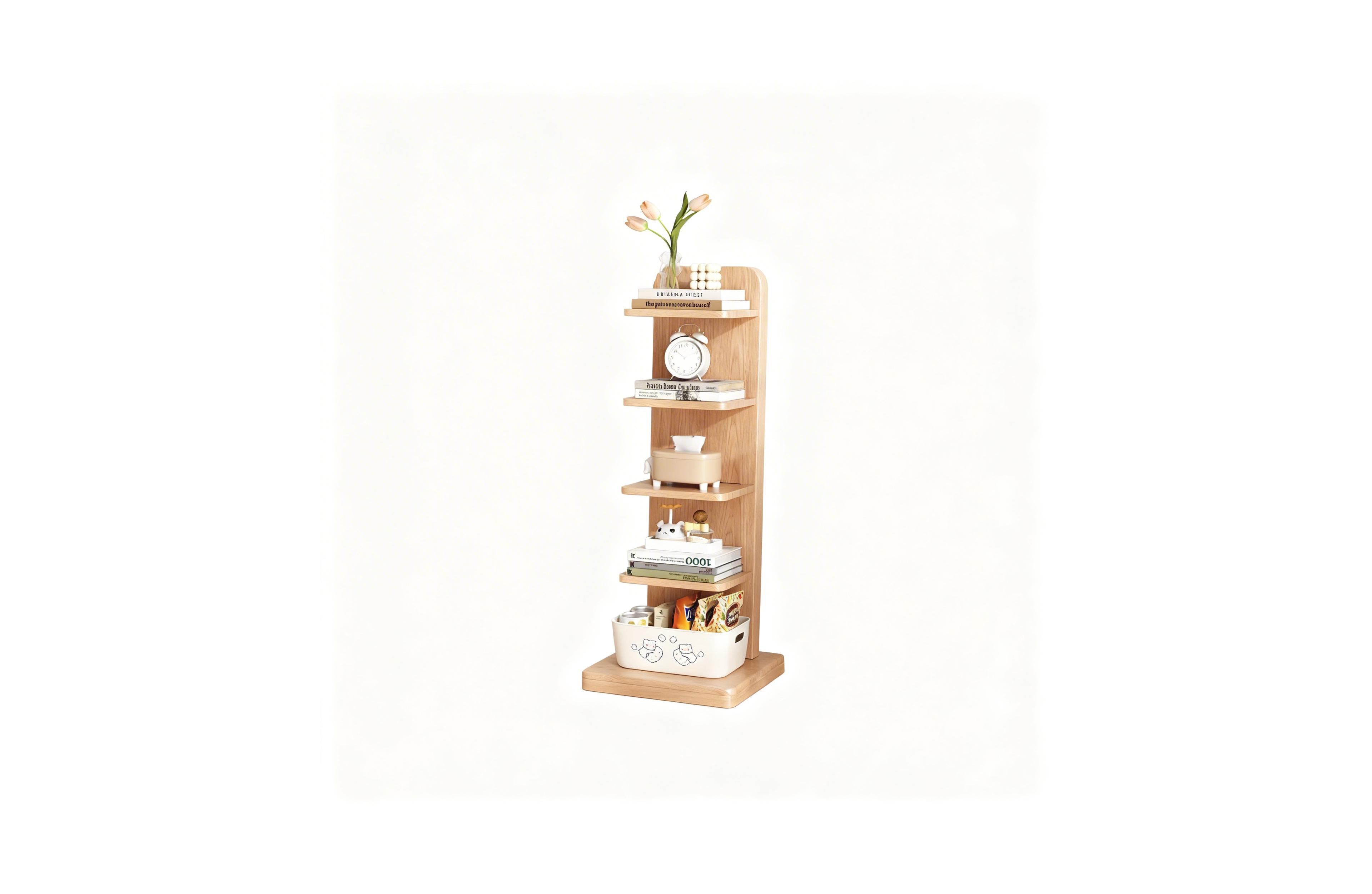 Yigii Solid Wood 5-Tier Narrow Bookshelf Corner Ladder Bookcase