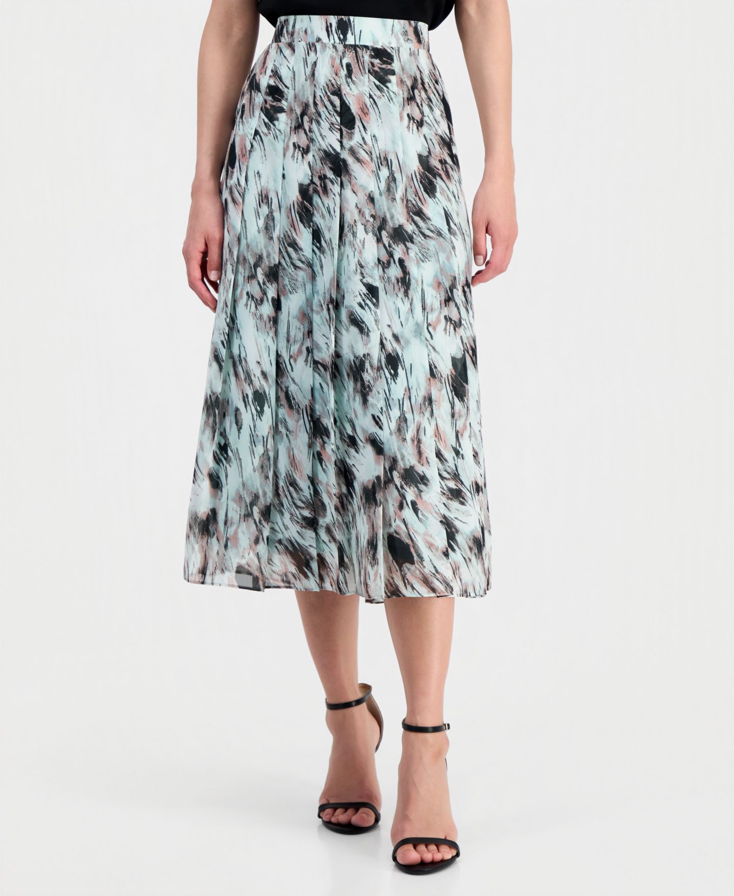 Женская юбка Kasper Pull-On Pleated-Front Skirt, Regular & Petite, цвет: Морской разноцветный — фото 1