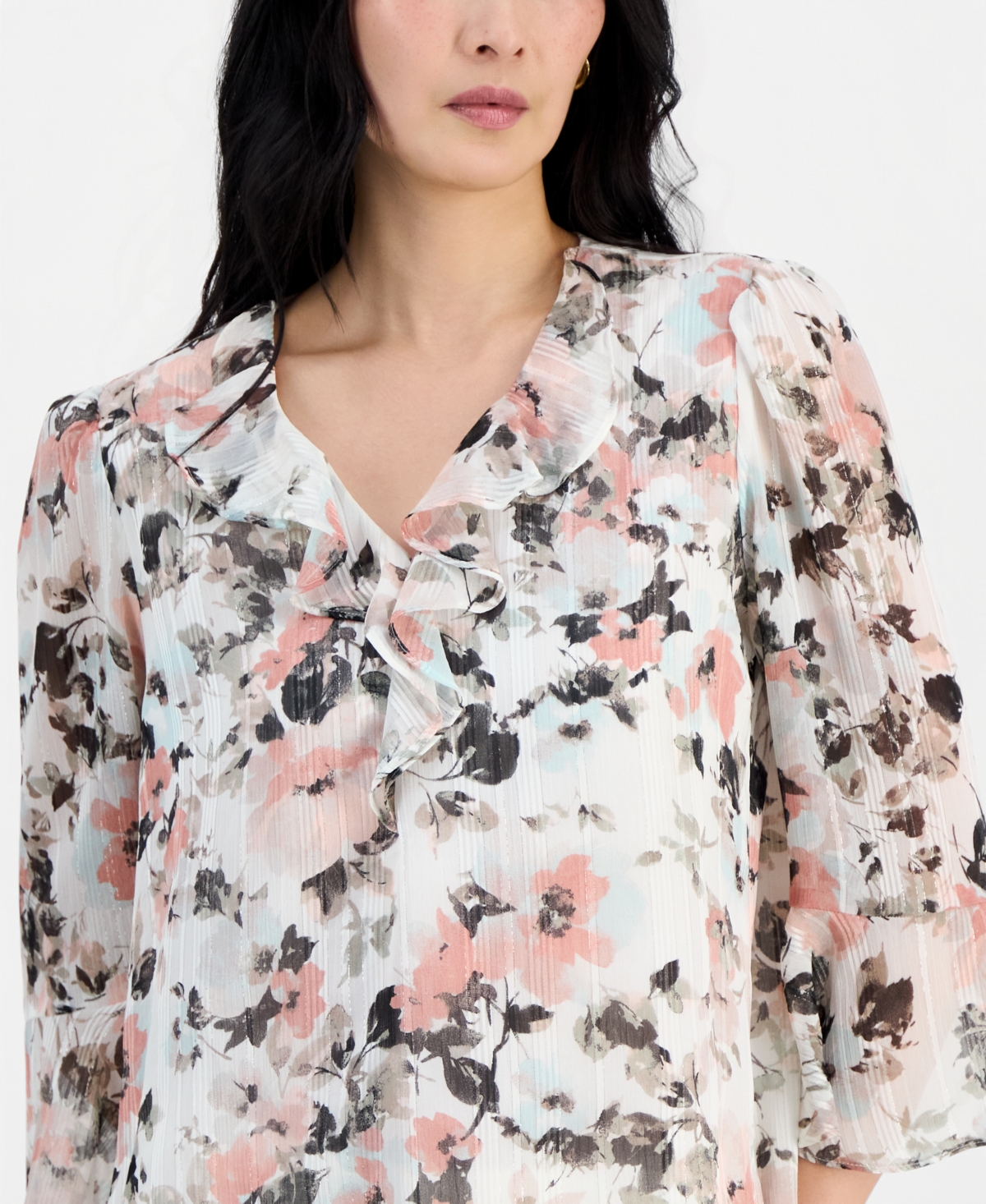 Kasper Women's Ruffle-Front V-Neck Blouse