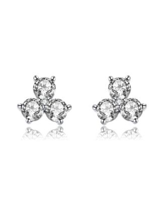 Sterling Silver with Round Cubic Zirconia Clover Stud Earrings