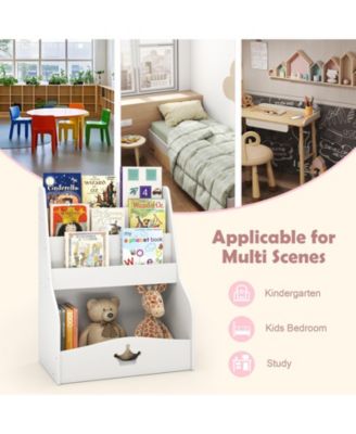 4 Tier Kids Book Organizer with Shelves and Compartment