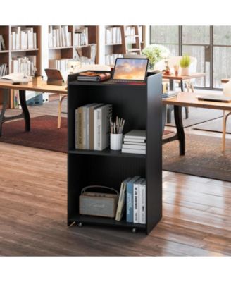 Rolling Podium Stand with 2 Shelves and Lockable Wheels