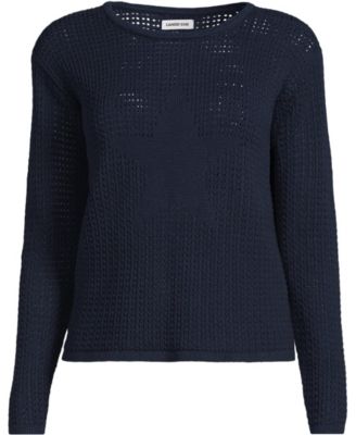 Women's Cotton Viscose Mesh Jacquard Crew Neck Sweater