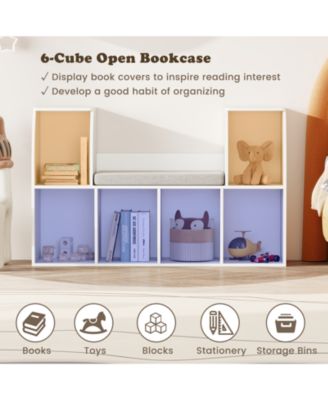 40 Inch Kids Bookshelf with Reading Nook and 6 Open Cubes