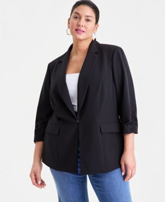 Plus Size Kiss-Front 3/4-Sleeve Blazer