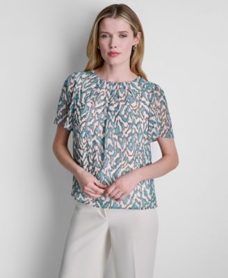 Petite Woven Short-Sleeve Printed Blouse