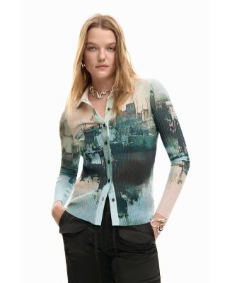 Women's Buttoned texture t-shirt