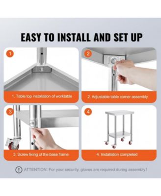 Stainless Steel Rolling Work Table with 4 Casters.