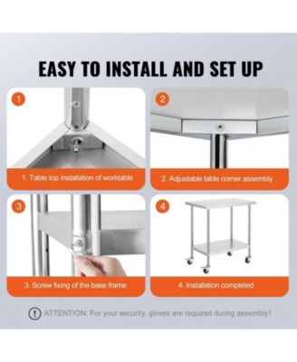 Stainless Steel Rolling Work Table 24 x 36 x 38 in with 4 Casters