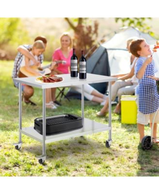 Stainless Steel Rolling Work Table 30 x 48 x 38 in with 4 Casters