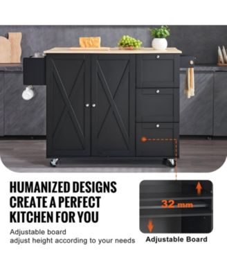 56 in Rolling Kitchen Island Cart and Storage Cabinet, Drop Leaf