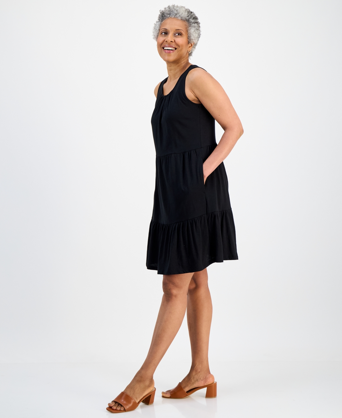 Style & Co Petite Round-Neck Tiered Tank Dress, Macys Exclusive