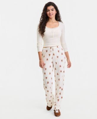 Juniors' Pointelle Printed Drawstring Lounge Pants