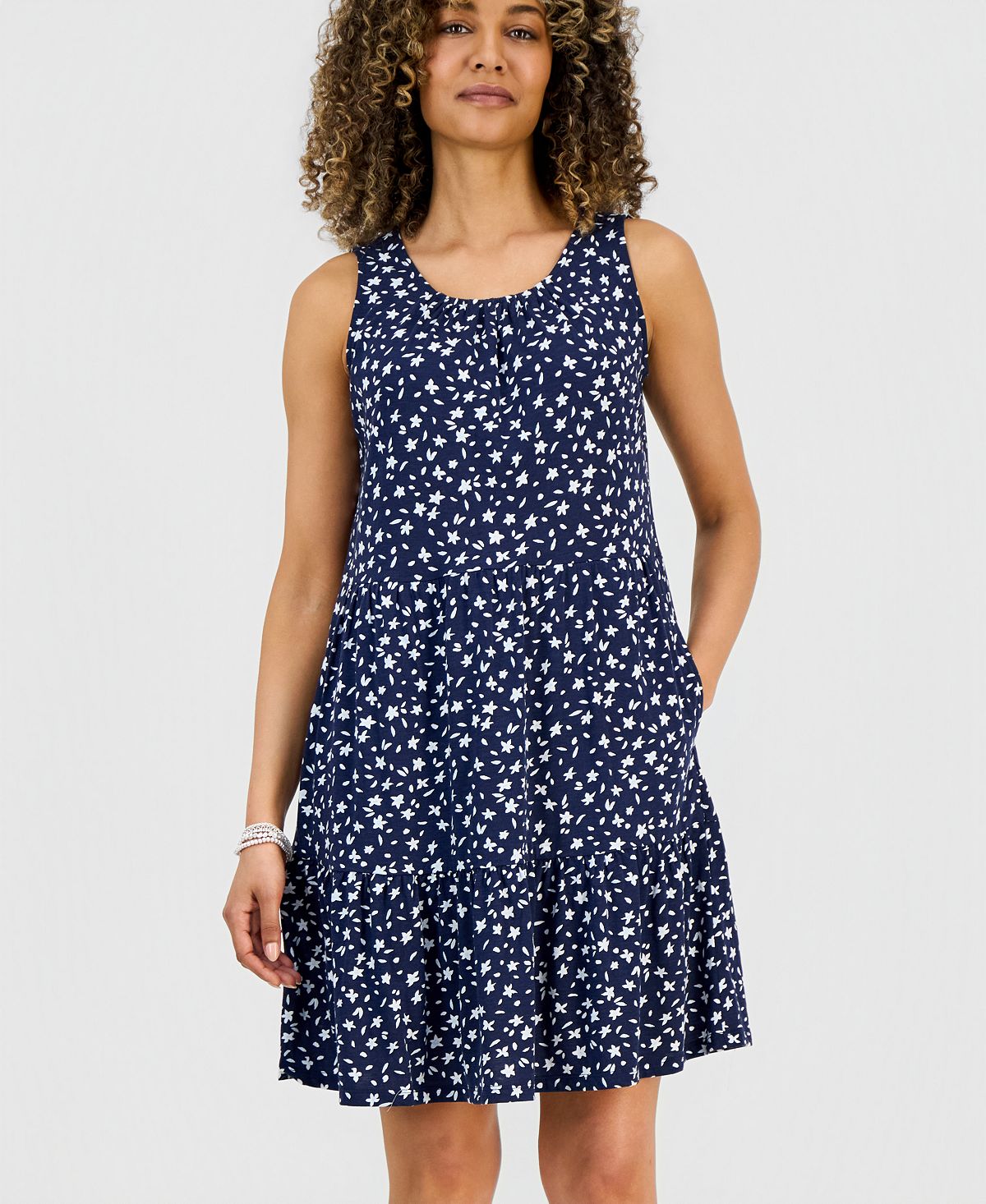Style & Co Women's Printed Sleeveless Tiered Dress, Macy's Exclusive view 4 — MAYCSS fashion products