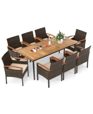 9PCS Patio PE Wicker Dining Set w/ Cushions and 1.9'' Umbrella Hole for Deck