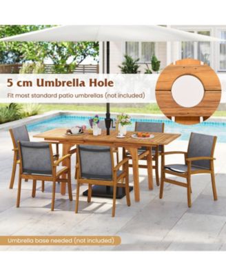 9-Piece Acacia Wood Outdoor Dining Set for 6-8 w/ 1.97'' Umbrella Hole