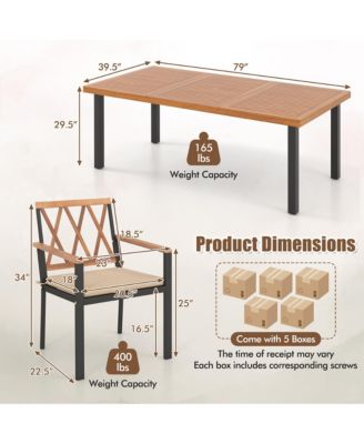 9 PCS Patio Dining Set Acacia Wood Table w/ Soft Cushions and 1.9'' Umbrella Hole