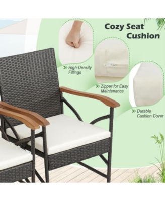 5PCS Rattan Dining Set Acacia Wood Table 4 Wicker Chairs w/ Umbrella Hole Patio