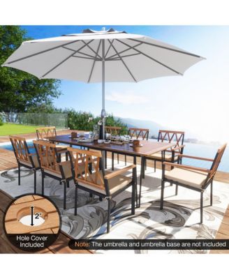9 PCS Patio Dining Set w/ 8 Chairs Acacia Wood Table Top Umbrella Hole for Yard