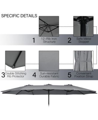 9 Piece Patio Wicker Dining Set w/ Double-Sided Patio Grey Umbrella Stackable Chairs