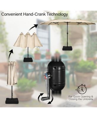 9 Piece Patio Wicker Dining Set w/ Double-Sided Patio Beige Umbrella Stackable Chairs