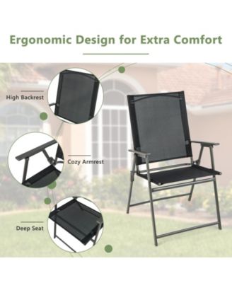 Set of 5 Foldable Outdoor Dining SetLarge Rectangular Metal Table 4 Mesh Armchairs