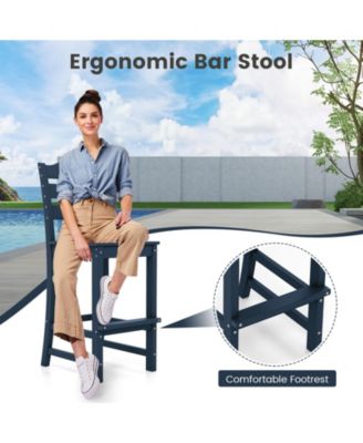 Set Of 2 Outdoor HDPE Bar Stool Patio Tall Chair Backrest Footrest All Weather