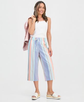 Petite Noyma Stripe Wide-Leg Capri Pants