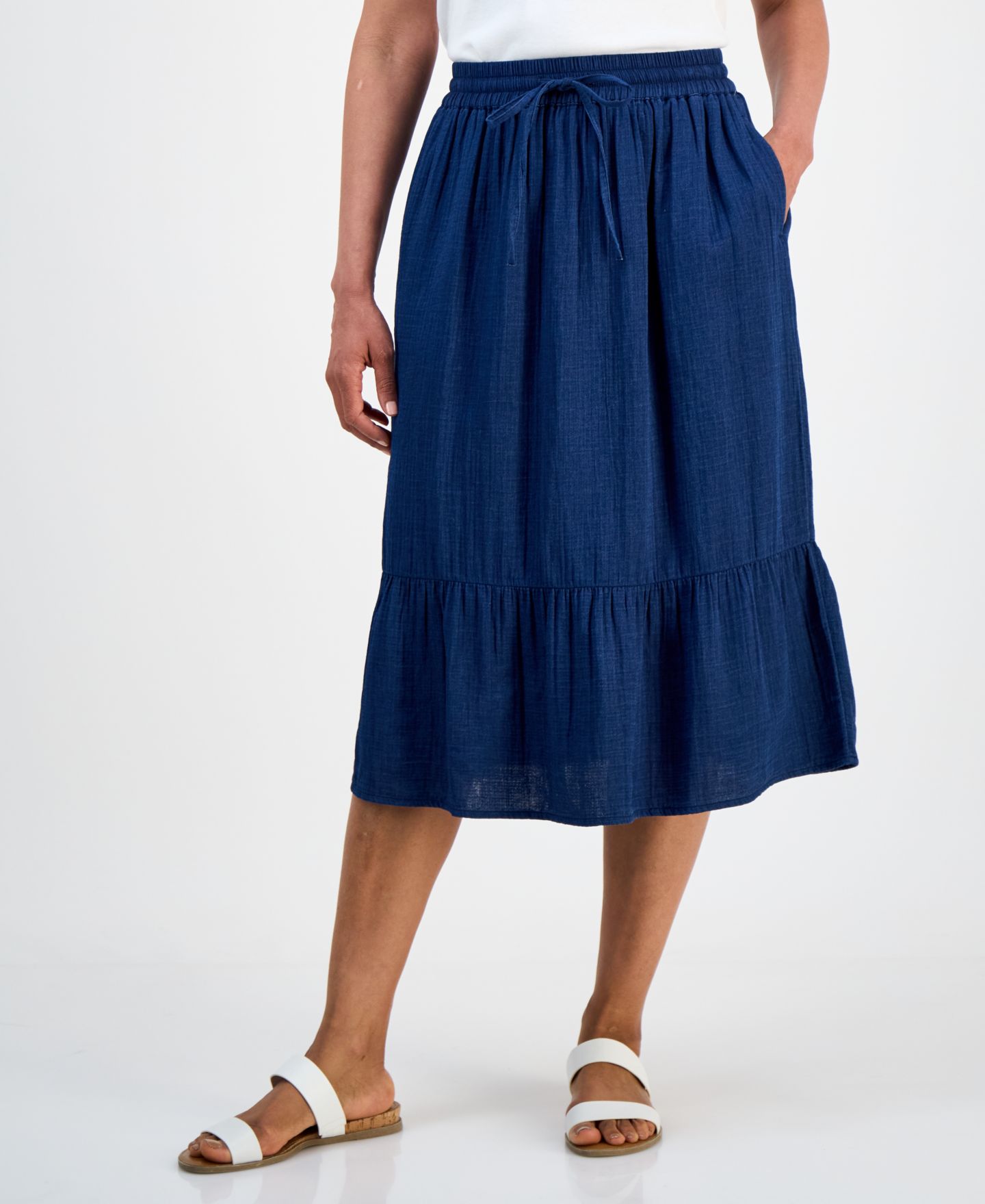 Женская юбка Style & Co Petite Cotton Gauze Midi, цвет: Насыщенный индиго — фото 2
