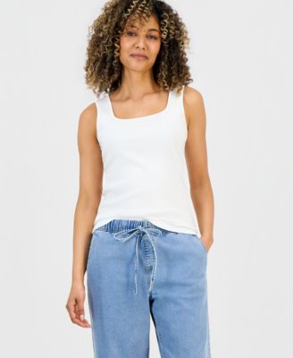Petite Square Neck Cotton Tank Top