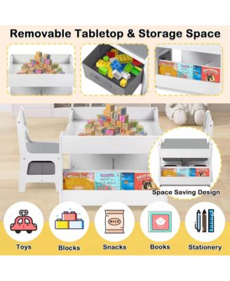 3-in-1 Kids Activity Table and 2 Chairs Set with Storage, Removable Top and Chalkboard
