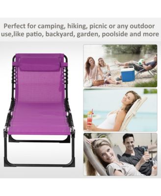 Outdoor Folding Chaise Lounge Chair Portable Lightweight Reclining Garden Sun Lounger with 4-Position Adjustable Backrest for Patio, Deck, and Poolside, Purple